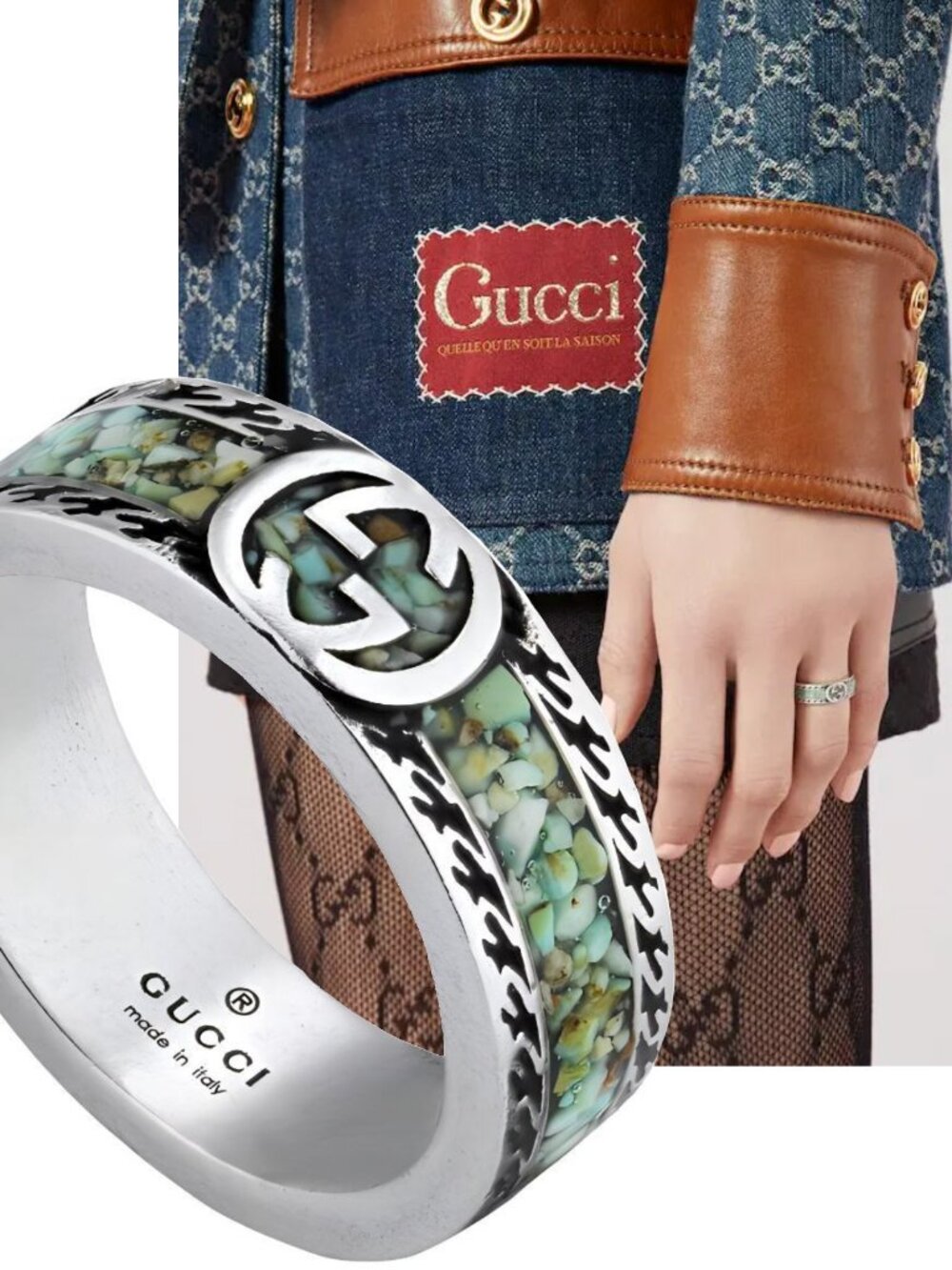 GUCCI RING STERLING SILVER MULTICOLOR ENAMEL INTERLOCKING GG LOGO sz 19 8 3/4